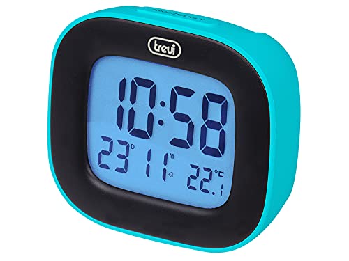 Trevi Sld 3875, Orologio Da Tavolo Turchese Con Display Lcd Retroilluminato, Visualizzazione Ora, Calendario E Temperatura, Sveglia Con Funzione Snooz