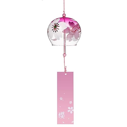 Vosarea - Sonaglio A Vento In Vetro, In Stile Giapponese, Con Etichetta, Da Appendere, Colore Rosa