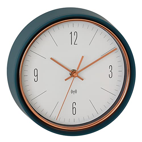 Tfa Dostmann Orologio Da Parete Analogico, 60.3547.20, Orologio Radiocomandato, Telaio In Metallo Con Lancette Color Rame, Design, Verde Petrolio, 223