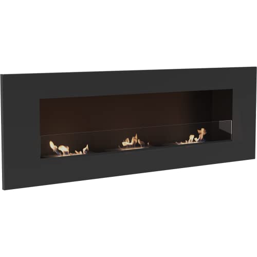 Kratki Cheminée Au Bioéthanol 40X120 Cm - Avec Vitre De Protection - Acier Inoxydable - Mural Ou Encastré 3 Brûleurs D’0,6L - Certifié Tüv