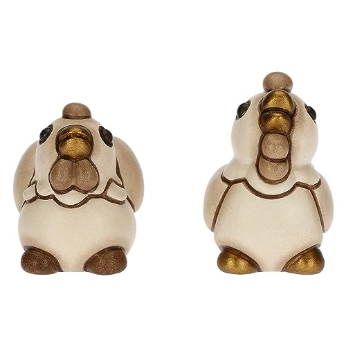 Thun - Set Gallo E Gallina In Ceramica Decorata A Mano, Linea Presepe Classico, Decorazioni Natale Casa, Gallo 3.2X2.4X3.5; Gallina 3X2.4X3 Cm H