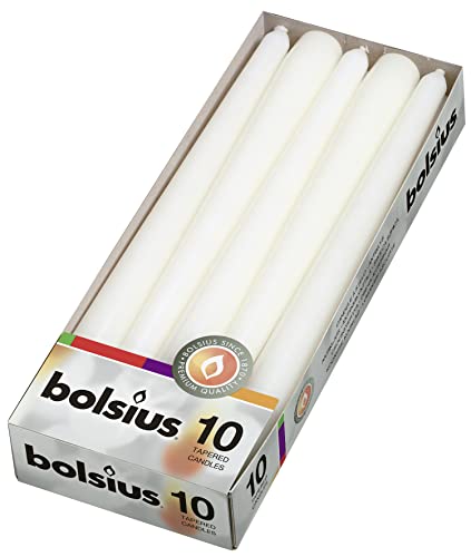 Bolsius Coniche Candela Per Cena, Bianca, Cera Di Paraffina, 3.9X9.8000000000000007X25.2 Cm, 10 Unità