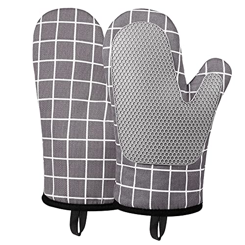 Micacorn Guanti Da Forno, Guanti Da Forno In Silicone E Cotone, Antiscivolo Guanti Resistenti Al Calore 1 Coppia, Per Cucina, Barbecue, Grill (Grey)