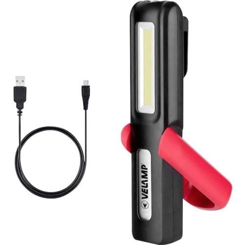 Velamp Davy Luce Da Lavoro 2 In1, Ricaricabile: Cob Torcia High Power 3W. Multifunzione. Con Magnete E Gancio, Rosso