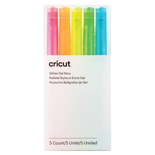 Cricut Penne Glitterato, 5 Pezzi Set Di Penna Gel Glitter | Neon | Punto Fine 0,8 Mm | 5-Pack | Da Utilizzare, Multi, Explore & Maker