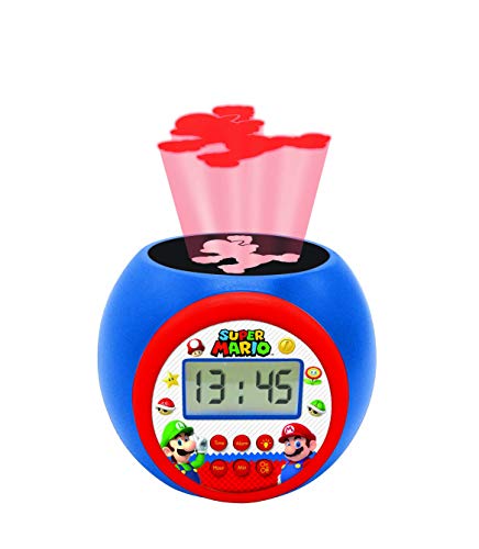 Lexibook - Nintendo Super Mario Sveglia Con Proiettore Con Snooze Funzione, Luce Notturna Con Timer, Schermo Lcd, A Batteria, Rl977Ni