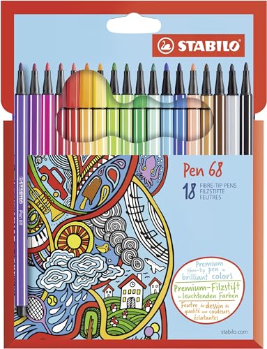 Pennarello Premium - Stabilo Pen 68 - Astuccio In Cartone Da 18 - Colori Assortiti