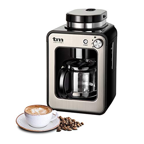 Tm Electron Tm - Mini Macchina Da Caffè Americano Con Macinino Per Caffè In Grani, 4 Tazze, 600 W, Con Filtro Lavabile Per Caffè Macinato Argento