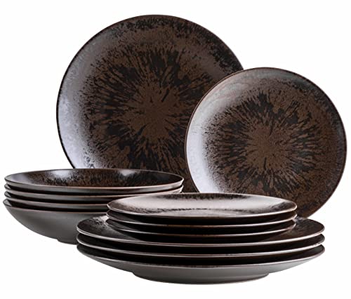Mäser Servizio Da Tavola In Bronzo Metallizzato, 12 Pezzi, Per 4 Persone, Con Elegante Smalto Lucido, Set Di Piatti Con Piatti Piani, Piatti Fondi E P