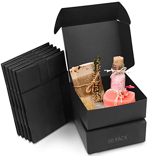 Kurtzy Scatola Nera Cartone Kraft (50Pz) - Scatola Cartone Con Coperchio 12 X 12 X 5 Cm - Scatoline Portaconfetti E Scatole Bomboniere Facile Assembla