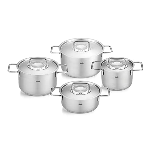 Fissler Pure Collection - Set Di Pentole In Acciaio Inox, 4 Pezzi, Pentole Con Coperchio In Metallo (3 Pentole, 1 Padella), Compatibilità Induzione
