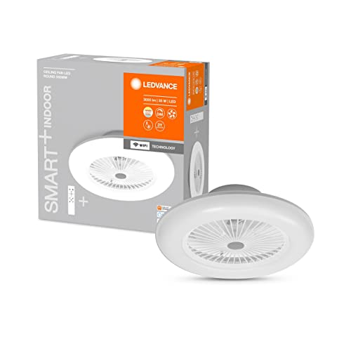 Ledvance Smart Wifi Led Luce Del Ventilatore Da Soffitto, Rotondo, Bianco, Dimmerabile, Velocità Dell'Aria Regolabile, Include Il Telecomando, Control