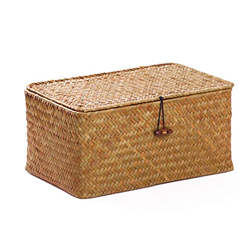Dokot Seagrass Cesta Vimini Con Coperchio Cestini Portaoggetti Naturale (Piccolo 26Cmx14Cmx11Cm H)