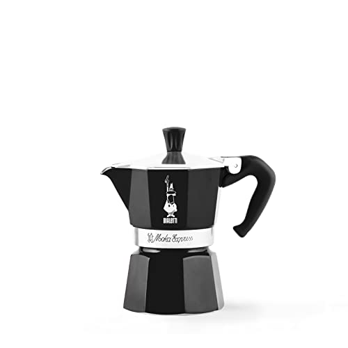 Bialetti Caffettiera Moka Express Color, 3 Tazze, Manico Anti Scottatura, Non Adatta A Induzione, 3 Tazze (130 Ml), Alluminio, Nero