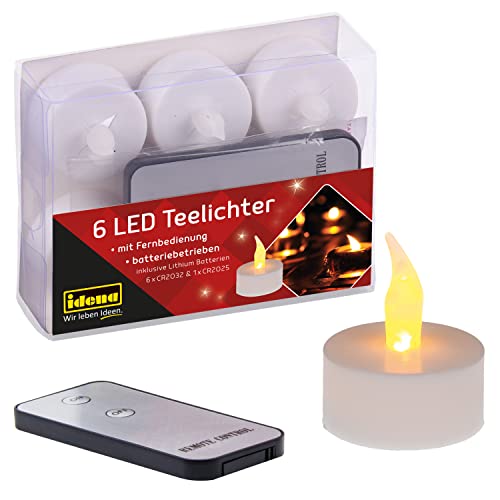 Idena 38204 - Candele Da Tè A Led, 6 Pezzi, Candele Elettriche Con Luce Tremolante, Con Telecomando, Batterie Incluse, Decorazione Per Matrimoni, Fest