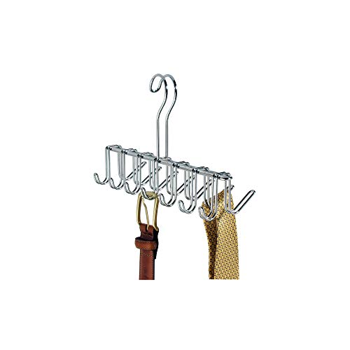 Idesign Organizer Armadio Con 14 Ganci, Portacravatte Piccolo In Metallo Cromato, Porta Cinture Ideale Per Cravatte E Accessori, Argento