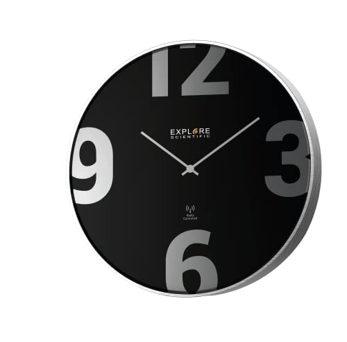 Explore Scientific Rac1002 Orologio A Parete Diametro 25Cm, Radiocomandato, Movimento Preciso, Non Necessita Di Regolazione, Design Contemporaneo, Chi