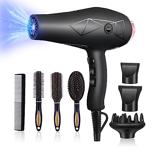 Jolichic Asciugacapelli Phon Capelli Professionale, 2400W Phon Con Diffusore Per Ricci, Ugello, Pettine Concentratore, 2 Velocità E 3 Impostazioni Di 