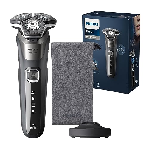 Rasoio Elettrico Philips S5000 - Rasoio Elettrico Wet & Dry In Grigio Carbonio Con 1 Rifinitore A Scomparsa, Astuccio Morbido, Cappuccio Di Protezione