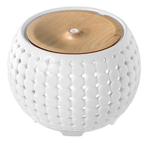Homedics Ellia, Diffusore Di Aromi E Oli Essenziali Ad Ultrasuoni, Profumatore Per Ambienti In Ceramica E Legno, Umidificatore Ambiente, Diffusore Amb