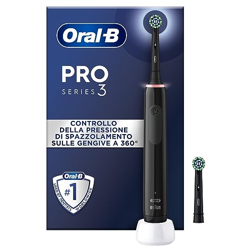 Oral-B Spazzolino Elettrico Ricaricabile Pro 3 3000, Sensore Di Pressione Luminoso, Batteria A Lunga Durata, 2 Testine Cross Action, 1 Spazzolino Elet