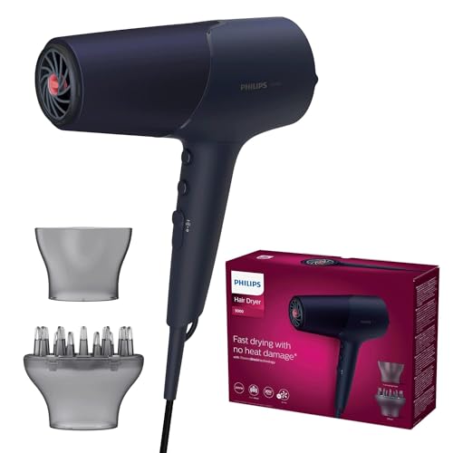 Asciugacapelli Philips Serie 5000 Con Tecnologia Termoprotettiva, 3 Impostazioni Di Calore E 2 Velocità, 2300 W Di Potenza Di Asciugatura, Blue Metali