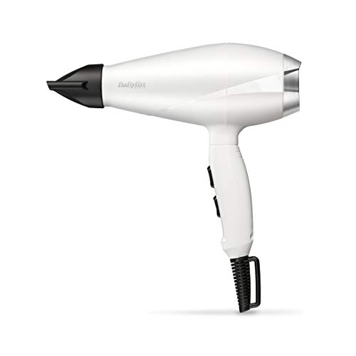 Babyliss 6704We Asciugacapelli Professionale Ac Ionic Hair Da 2000W Con Concentratore, Bianco/Argento