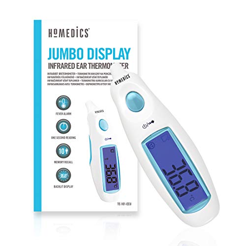 Homedics Jumbo Display, Termometro Auricolare Ad Infrarossi, Termometro Da Orecchio Con Allarme Febbre