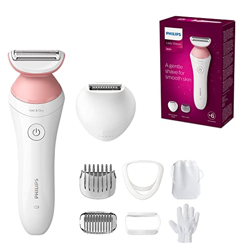 Rasoio Da Donna Philips Serie 6000 - Rasoio Cordless Con 6 Accessori Inclusi Guanto Esfoliante, Rifinitore Per Zona Bikini (Modello Brl146/00)