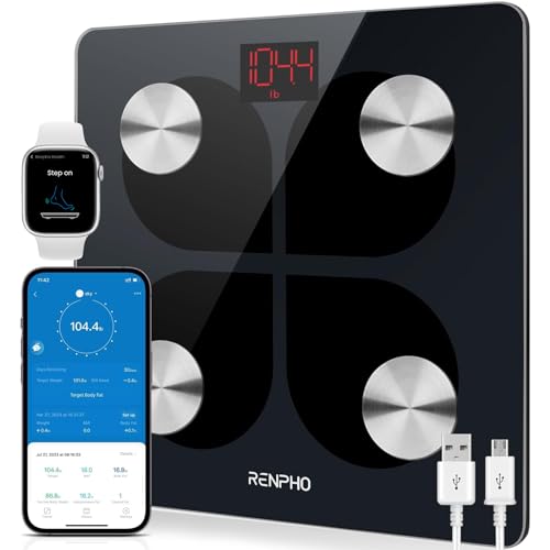 Renpho Bilancia Bluetooth Per Grasso Corporeo, Bilancia Digitale Intelligente Imc Bilancia Pesapersone Bagno, Ricarica Usb Analisi Composizione Corpor