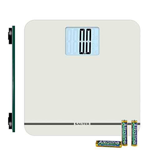 Salter 9075 Wh3R - Bilancia Pesapersone Compatta Elettronica Max Premium, Capacità 250Kg, Bilancia Digitale Persone, Display Lcd Xl, Ampia Pedana,15 A