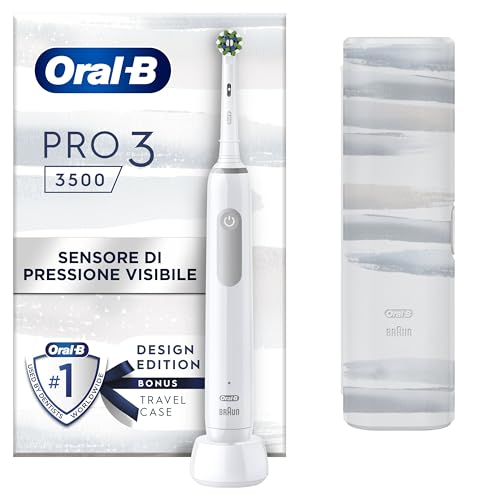 Oral-B Spazzolino Elettrico Ricaricabile Pro 3 3500N, Sensore Di Pressione Luminoso, Batteria A Lunga Durata, 1 Testina, 1 Spazzolino Elettrico, 1 Cus