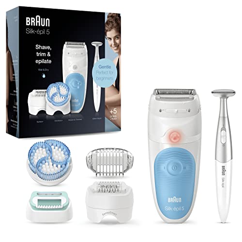 Braun Silk-Épil 5, Depilatore Donna, Epilatore Elettrico Donna Per Una Rimozione Dei Peli Delicata, Rasoio Donna Con 5 Accessori, Custodia E Rifinitor