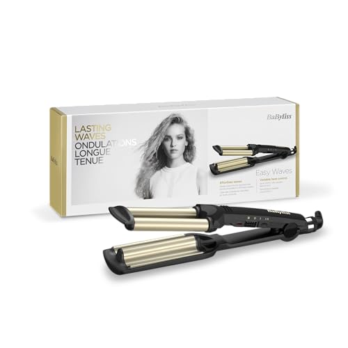 Babyliss C260E Easy Waves, Triferro Beach Waves Con Rivestimento In Ceramic Titanium, 3 Temperature, Punte Termo Isolata, Oro E Nero