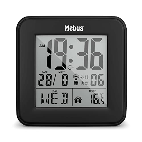 Mebus Digitaler Funk-Wecker Mit Thermometer, Beleuchtung Und Kalender, Kompakt & Stabil/Farbe: Schwarz/Modell: 25595