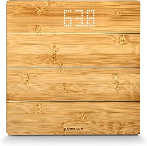 Soehnle Style Sense Bamboo Magic Bilancia Pesapersone Digitale, Bilancia Digitale Con Display Led A Scomparsa, Bilancia Persone In Bambù Naturale