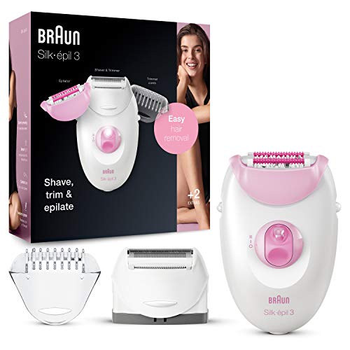 Braun Silk-Épil 3 Depilatore Donna, Epilatore Elettrico Donna Con Testina Radente E Rifinitore, Tecnologia Smartlight, Idea Regalo, 3-270 Bianco E Ros