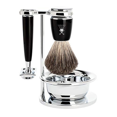 Mühle Rytmo - Set Da Rasatura Con Pelo Di Tasso Puro, Con Rasoio, Resina Nobile Nera