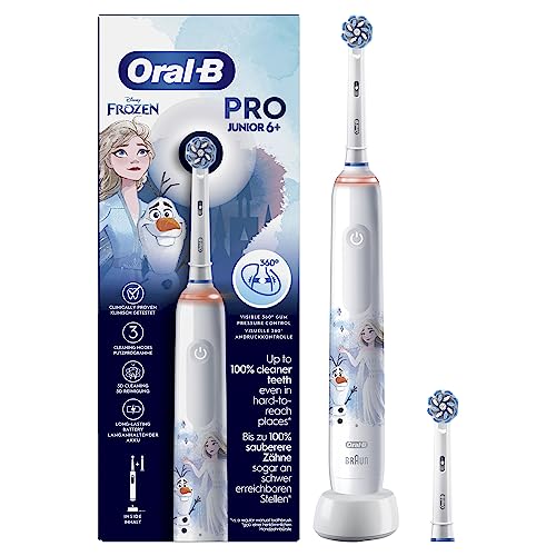 Oral-B Spazzolino Elettrico Ricaricabile Junior Frozen +6 Anni, Sensore Di Pressione, Insegna Un Corretto Spazzolamento, Utilizzabile Con Disney Magic
