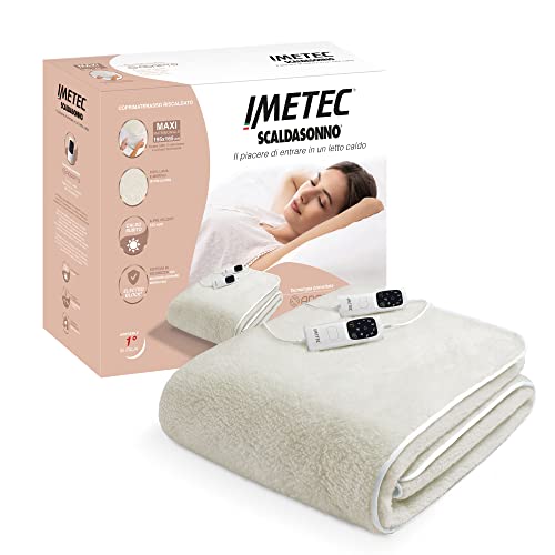 Imetec Scaldasonno Adapto Maxi Coprimaterasso Matrimoniale 195 X 165 Cm, Basso Consumo, Riscaldamento Rapido, Temperatura Personalizzata, 100% Lana E