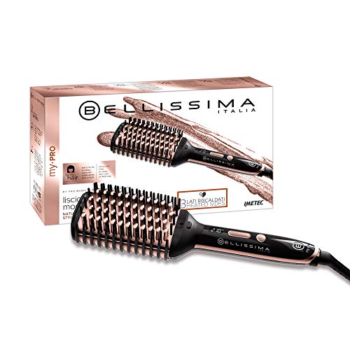 Bellissima Imetec My Pro Magic Straight Brush Pb11 100 Spazzola Elettrica Lisciante, 3 Lati Esterni Riscaldati, Spegnimento Automatico, Tecnologia A I