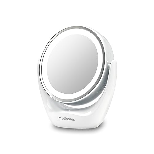 Medisana Cm 835 Specchio Cosmetico Con Illuminazione A Led, Specchio Da Tavolo Con Ingrandimento 5X, Specchio Da Trucco, Doppia Faccia, Girevole A 360
