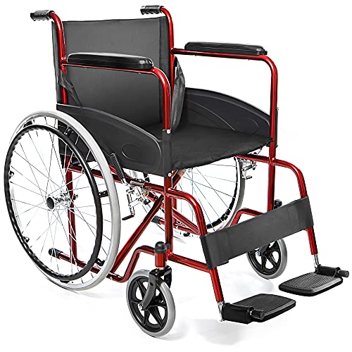 Aiesi® Sedia A Rotelle Pieghevole Leggera Ad Autospinta Per Disabili Ed Anziani Agila Basic, Braccioli E Poggiapiedi Fissi, Cintura Di Sicurezza, Gara