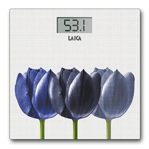 Laica Ps1075 Bilancia Pesapersone Elettronica, Fiori Blu/Sfondo Bianco