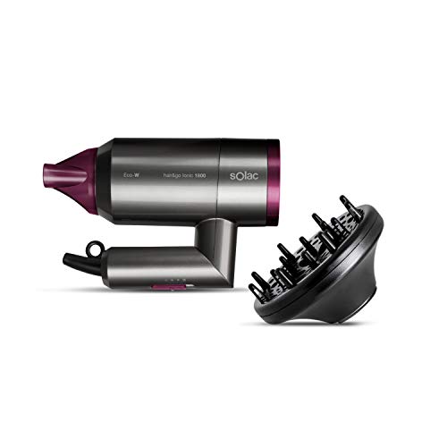 Solac - Asciugacapelli Hair & Go Ionic 2000W, 2 Velocità, 2 Temperature, Pieghevole Con Sistema Twist Move, Phon Da Viaggio Ultraleggero Da 400G, Cons