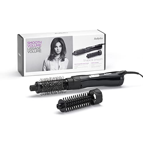 Babyliss As82E Shape & Smooth, Spazzola Ad Aria Calda Da 800W, 2 Testine Intercambiabili: Spazzola Termica In Ceramica Da 38Mm, Spazzola Con Setole Mo