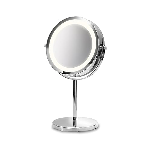 Medisana Cm 840 Specchio Cosmetico Con Illuminazione A Led, Specchio Da Trucco Con Ingrandimento 5X, Specchio Da Tavolo, Doppia Faccia, Girevole A 360
