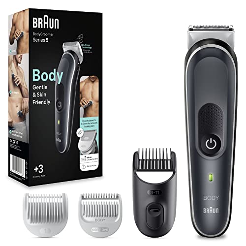 Braun Serie 5 Rasoio Elettrico Corpo Uomo, Per Petto, Ascelle, Inguine E Zone Sensibili, Con Pettini Da 3 Mm A 11 Mm, Tecnologia Skinshield, 100 Min A