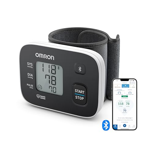 Omron Misuratore Di Pressione Arteriosa Da Polso, Apparecchio Portatile Per Misurare La Pressione E Il Monitoraggio Dell'Ipertensione, Connessione Blu