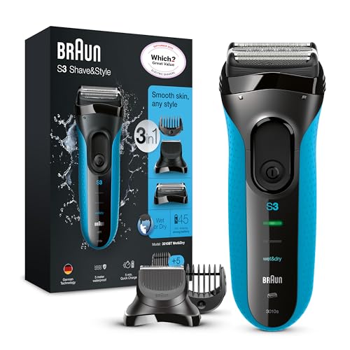Braun Series 3 Proskin Rasoio Elettrico Barba Shave&Style 3010Bt 3-In-1, Wet&Dry Con Regolabarba Di Precisione E 5 Pettini, Ricaricabile E Senza Fili,